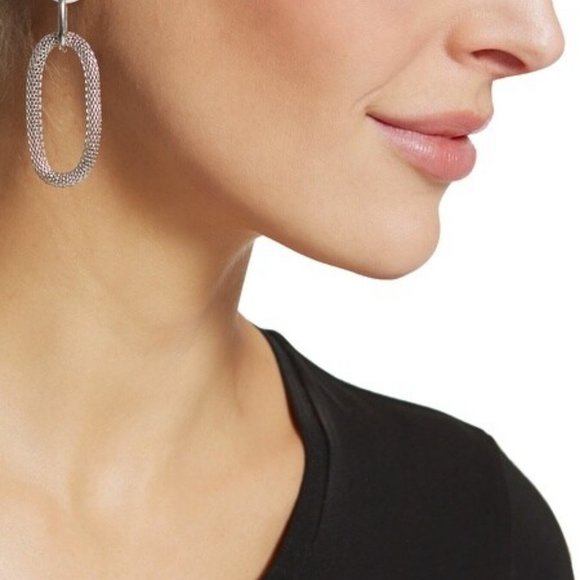 Stylish Adora Flexible Mesh Link Earrings- Silvertone  Dangles Fluid Design - Picture 1 of 7